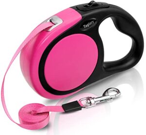 taglory retractable dog leash, 16ft no tangle dog leash retractable for puppy small medium dogs up to 45 lbs, one-handed brake, pause, lock, pink