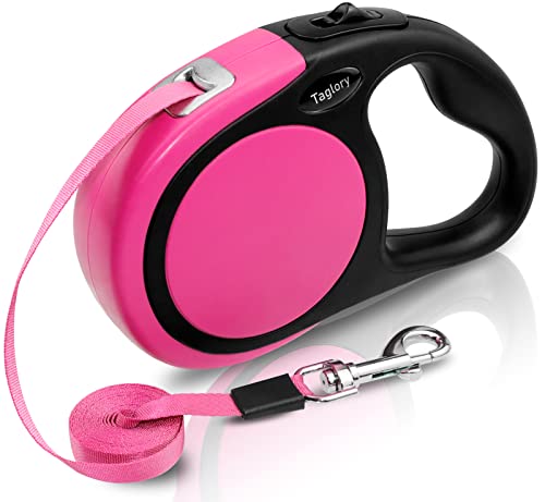 Taglory Retractable Dog Leash, 16ft No Tangle Dog Leash Retractable for Puppy Small Medium Dogs Up to 45 lbs, One-Handed Brake, Pause, Lock, Pink