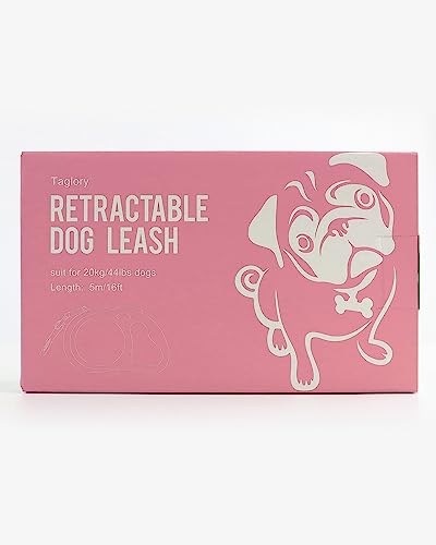 Taglory Retractable Dog Leash, 16ft No Tangle Dog Leash Retractable for Puppy Small Medium Dogs Up to 45 lbs, One-Handed Brake, Pause, Lock, Pink