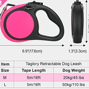 Taglory Retractable Dog Leash, 16ft No Tangle Dog Leash Retractable for Puppy Small Medium Dogs Up to 45 lbs, One-Handed Brake, Pause, Lock, Pink