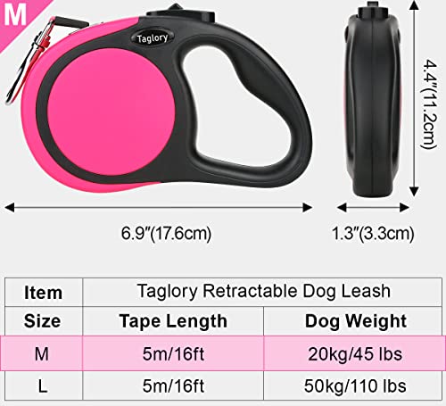 Taglory Retractable Dog Leash, 16ft No Tangle Dog Leash Retractable for Puppy Small Medium Dogs Up to 45 lbs, One-Handed Brake, Pause, Lock, Pink