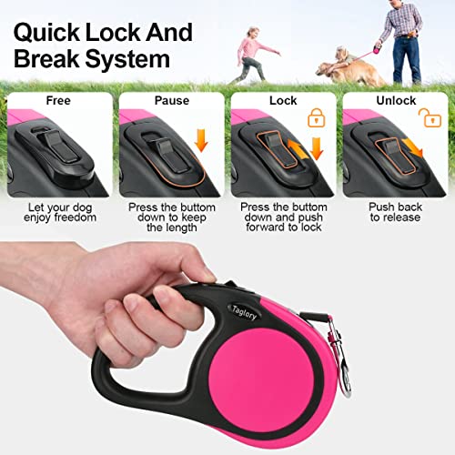 Taglory Retractable Dog Leash, 16ft No Tangle Dog Leash Retractable for Puppy Small Medium Dogs Up to 45 lbs, One-Handed Brake, Pause, Lock, Pink