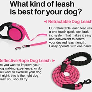 Taglory Retractable Dog Leash, 16ft No Tangle Dog Leash Retractable for Puppy Small Medium Dogs Up to 45 lbs, One-Handed Brake, Pause, Lock, Pink