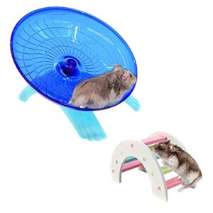 2 pack rat flying saucer exercise wheel & wood bridge rainbow climb - durable abs plastic running & jogging running silent spinner - for mouse hedgehog chinchilla pets mice hamsters gerbil cage toy