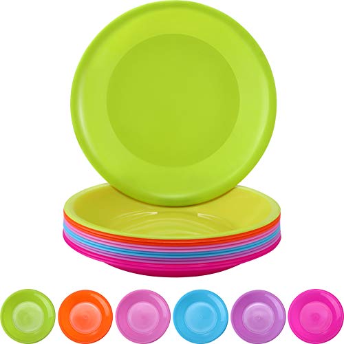 Maitys 12 Pieces Kids Plastic Plates, Colorful Plate Set Plastic Snack Plate Small Dinner Plates, Microwave and Dishwasher Safe, 6 Colors