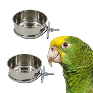 2 pack bird cage seed feeder pet food water bowl stainless steel parrot feeding coop cup dish with clamp holder for medium and large parrots