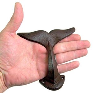 MUDHEN UpperDeck Primitive Whale Tail Cast Iron Wall Hooks, Pack of 4