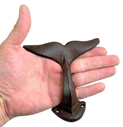 MUDHEN UpperDeck Primitive Whale Tail Cast Iron Wall Hooks, Pack of 4