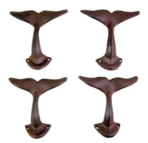 mudhen upperdeck primitive whale tail cast iron wall hooks, pack of 4