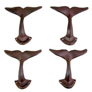 MUDHEN UpperDeck Primitive Whale Tail Cast Iron Wall Hooks, Pack of 4