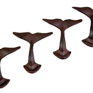 MUDHEN UpperDeck Primitive Whale Tail Cast Iron Wall Hooks, Pack of 4