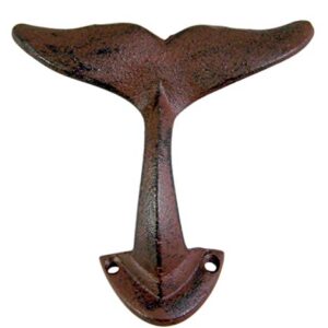 MUDHEN UpperDeck Primitive Whale Tail Cast Iron Wall Hooks, Pack of 4