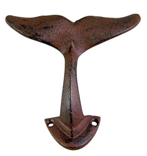 MUDHEN UpperDeck Primitive Whale Tail Cast Iron Wall Hooks, Pack of 4