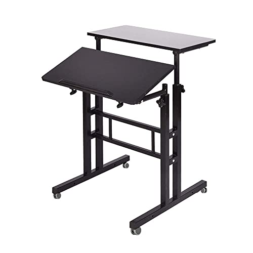 soges Mobile Standing DeskAdjustable Height, Roling Sit-Stand Desk, Small Standing Computer Desk Workstation on Wheels, Sit Stand Up Desk for Home Office, Black