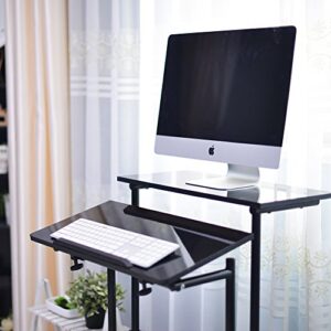 soges Mobile Standing DeskAdjustable Height, Roling Sit-Stand Desk, Small Standing Computer Desk Workstation on Wheels, Sit Stand Up Desk for Home Office, Black