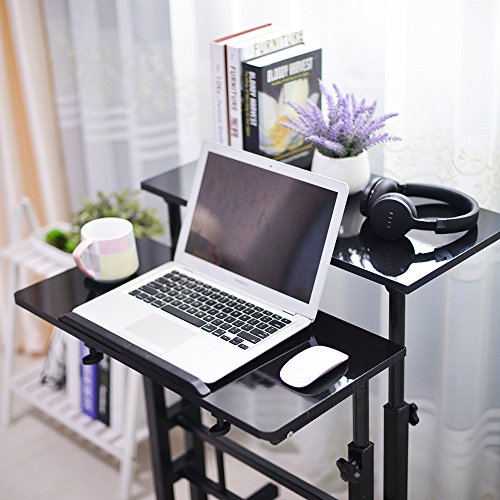 soges Mobile Standing DeskAdjustable Height, Roling Sit-Stand Desk, Small Standing Computer Desk Workstation on Wheels, Sit Stand Up Desk for Home Office, Black