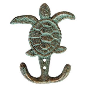 nauti cast iron sea turtle double hook bronze with green verdigris patina great gift 3.5" w x 4.5" h 6744