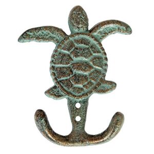 Nauti Cast Iron Sea Turtle Double Hook Bronze with Green Verdigris Patina Great Gift 3.5" W X 4.5" H 6744