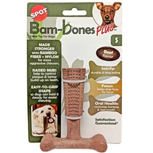 spot by ethical products - bambone plus – easy grip durable dog chew toy for aggressive chewers – great dog chew toy for puppies and dogs dog toy - beef - small