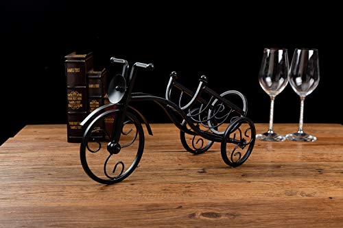 Asian Home Bicycle Wine Bottle Holder Desktop Bike Wine Rack Freestanding Countertop Bottle Holder for Wine Storage, Metal, Black Colored