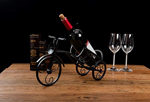 Asian Home Bicycle Wine Bottle Holder Desktop Bike Wine Rack Freestanding Countertop Bottle Holder for Wine Storage, Metal, Black Colored