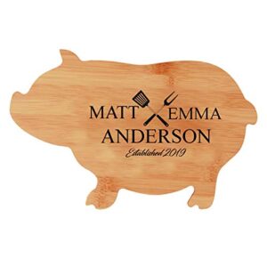 animal shaped personalized cutting board | custom engraved bamboo cutting board (pig)