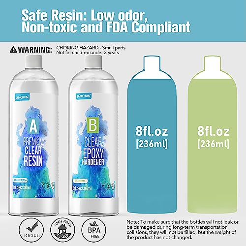 16oz Premium Clear Epoxy Resin Kit Casting and Coating for River Table Tops, Art Casting Resin,Jewelry Projects, DIY,Tumbler Crafts, Molds, Art Painting, Easy Mix 1:1 Ratio (16oz)