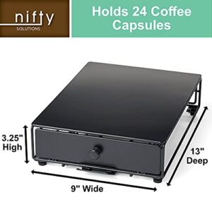 Nifty Solutions Capacity Nifty Rolling Mini Black Finish, Compatible with K-Cups, 24 Pod Pack Holder, Compact Under Coffee Pot Storage Drawer, Slim Home Kitchen Counter Organizer