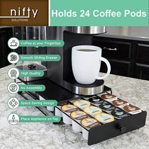 Nifty Solutions Capacity Nifty Rolling Mini Black Finish, Compatible with K-Cups, 24 Pod Pack Holder, Compact Under Coffee Pot Storage Drawer, Slim Home Kitchen Counter Organizer