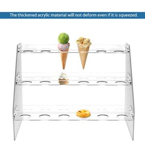 Fivtyily Clear Acrylic Food Cone Display Stand Rack Ice Cream Cone Serving Holder for Buffets Party (4 Layer, 24 Hole)