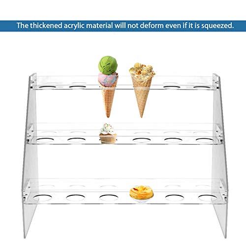 Fivtyily Clear Acrylic Food Cone Display Stand Rack Ice Cream Cone Serving Holder for Buffets Party (4 Layer, 24 Hole)