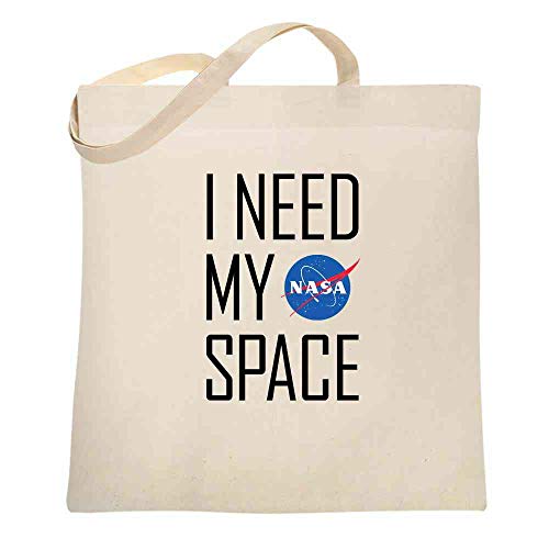 Pop Threads NASA Approved I Need My Space Meatball Logo Funny Natural 15x15 inches Large Canvas Tote Bag