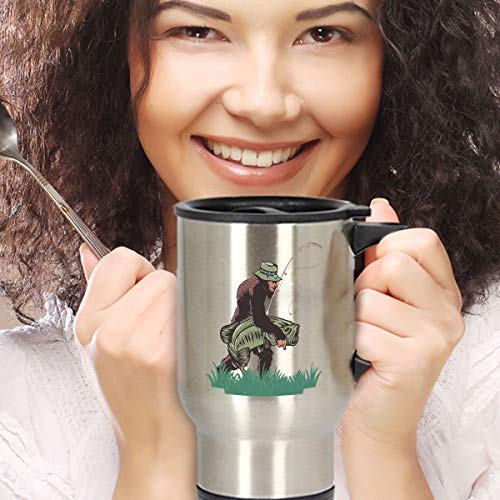 Funny Bigfoot Fishing Cup - Sasquatch Believe - 14oz Coffee, Tea Travel Mug