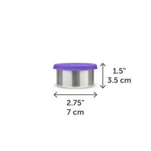 LunchBots 2.5 oz Leak Proof Snack and Side Dish Containers - Spill Proof in Bags and Bento Boxes - Food-Grade Stainless Steel With Silicone Lids - Set of 2 (Purple)