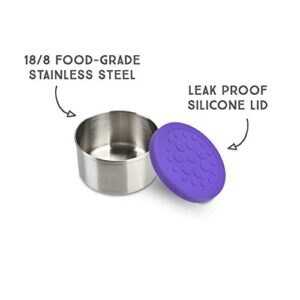 LunchBots 2.5 oz Leak Proof Snack and Side Dish Containers - Spill Proof in Bags and Bento Boxes - Food-Grade Stainless Steel With Silicone Lids - Set of 2 (Purple)