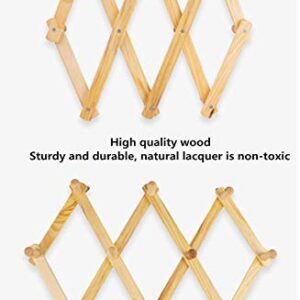 2 Pack10 Hook Coat Hooks, Wooden Expanding Accordion Style Wall Mounted Hook,Wooden Pegs Folding Wall Hanger Stand for Cap,Belt,Umbrella,Coffee Mug,Keys, Home Organization Storage Rack, Storage Holder