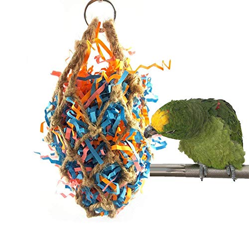 Academyus Creative Jute Paper Strips Parrot Chewing Mesh Bag Hanging Birds Playing Toy