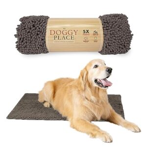 my doggy place microfiber dog mat for muddy paws, 36" x 26" ash - absorbent and quick-drying dog paw cleaning mat, washer and dryer safe - non-slip rubber backed dog floor mat, large