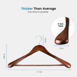 High-Grade Wide Shoulder Wooden Hangers 10 Pack, Non Slip Pants Bar, Smooth Finish Wood Suit Hanger Coat Hanger for Closet, Holds Upto 20lbs, 360° Swivel Hook, for Dress Jacket, Heavy Clothes Hangers