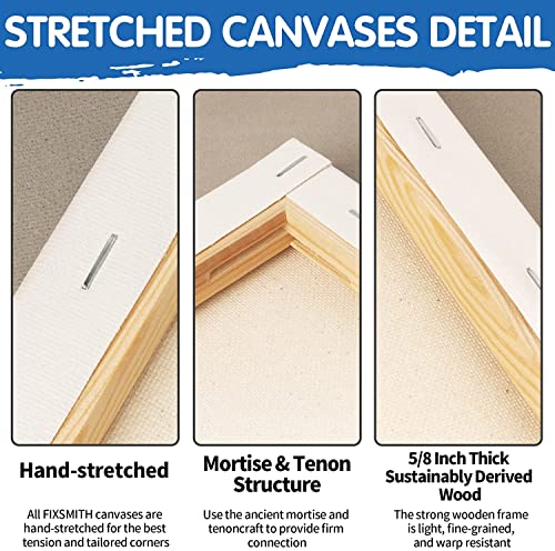 FIXSMITH Stretched White Blank Canvas - 11x14 Inch, 8 Pack, Primed,100% Cotton,5/8 Inch Profile of Super Value Pack for Acrylics,Oils & Other Painting Media