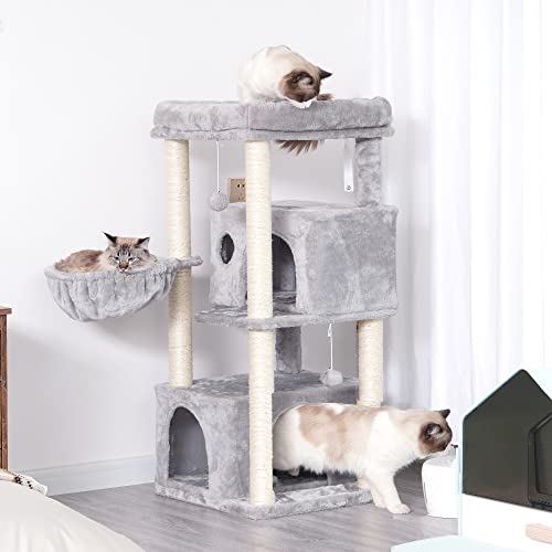 Hey-Brother Cat Tree,Multi-Level Cat Condo for Large Cat Tower Furniture with Sisal-Covered Scratching Posts, 2 Plush Condos, Big Plush Perches MPJ011W
