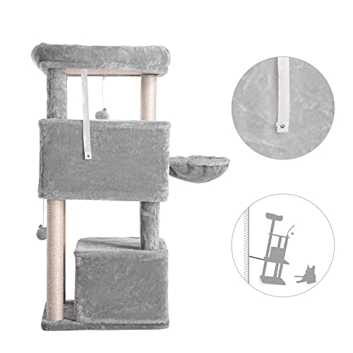 Hey-Brother Cat Tree,Multi-Level Cat Condo for Large Cat Tower Furniture with Sisal-Covered Scratching Posts, 2 Plush Condos, Big Plush Perches MPJ011W