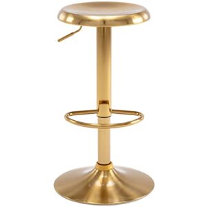 brage living adjustable bar stool, swivel round metal airlift barstool, backless counter height bar chair for kitchen dining room pub cafe (gold)