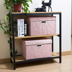 PRANDOM Larger Collapsible Storage Boxes with Lids Fabric Decorative Storage Bins Cubes Organizer Containers Baskets with Handles Divider for Bedroom Closet Living Room Pink 17.7x11.8x11.8 Inch 3 Pack