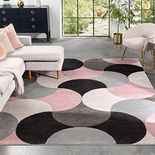 Well Woven Hilda Blush Pink Modern Geometric Circles & Boxes Pattern 7'10" x 9'10" Area Rug