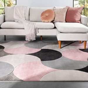 Well Woven Hilda Blush Pink Modern Geometric Circles & Boxes Pattern 7'10" x 9'10" Area Rug