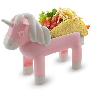 unicorn taco holder kids plate animal food holder, cute pink novelty taco stand holds 2 taco shells, funny taco accessories for fun taco tuesday party