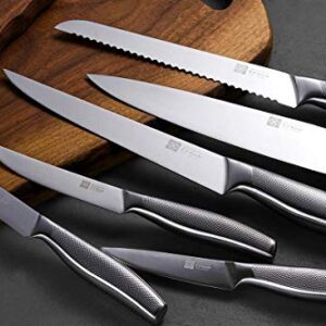 T.J Koch Knife Set Stainless Steel Knives Premium Non-slip Single Piece with Golden Oak Block Kitchen Scissors Sharpener Rod 14-piece