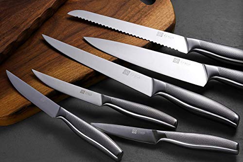 T.J Koch Knife Set Stainless Steel Knives Premium Non-slip Single Piece with Golden Oak Block Kitchen Scissors Sharpener Rod 14-piece