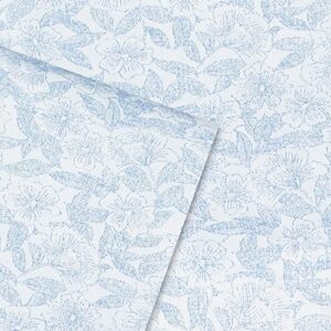 Laura Ashley - Queen Sheets, Soft Sateen Cotton Bedding Set - Sleek, Smooth, & Breathable Home Decor (Blossoming Blue, Queen)